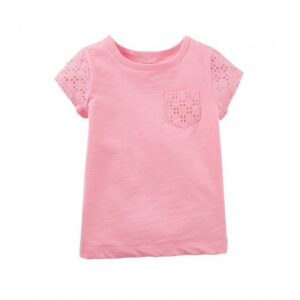 Carters Pink Tee Wt Eyelet Pocket N Sleeves