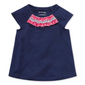 First Impressions Navy Tees Wt Multi Floral Ruffled-Neck