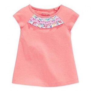 First Impressions Pink Tees Wt Multi Floral Ruffled-Neck