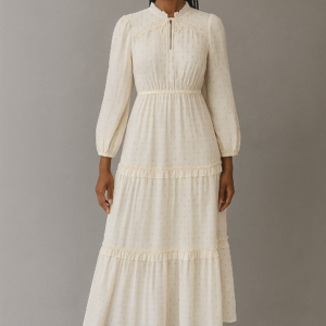 Ivory Frill Detailed Lurex Jacquard Dress
