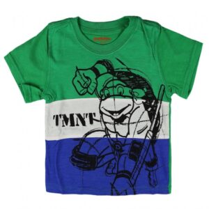 Teenage Mutant Ninja Turtles Green/White/Blue Stripped Boys Tee With Black Turtle Print